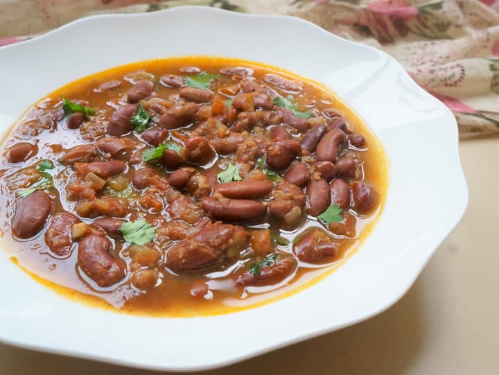 Instant Pot Red Beans Curry in a white bowl