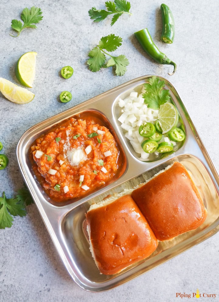 Easy One-pot Mumbai Pav Bhaji (Spiced Mashed Vegetables) - Piping Pot Curry