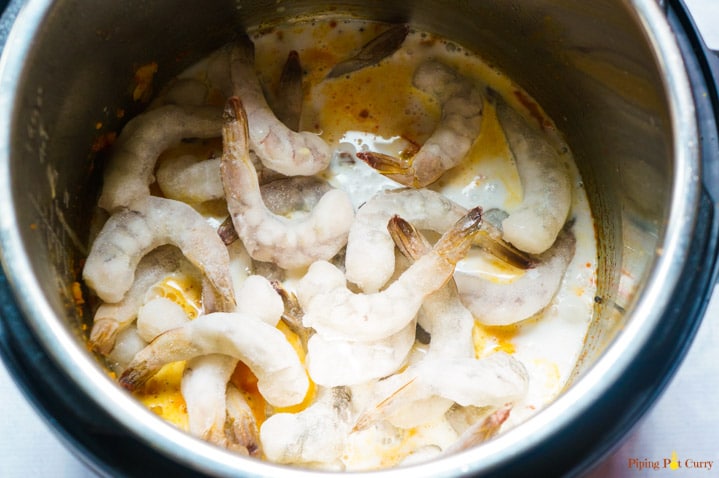 Coconut Shrimp Curry in the pot ready to be cooked