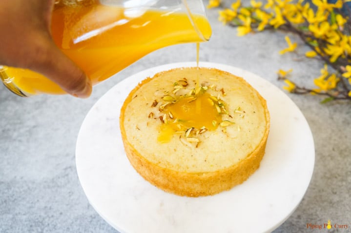 Instant Pot Orange Semolina Cake pour syrup