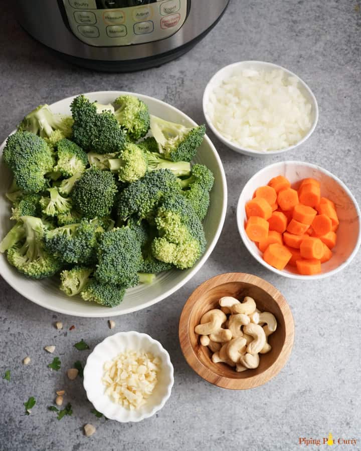Enjoy this healthy Instant Pot Cream of Broccoli soup made in less than 30 minutes. This amazing comfort food can be enjoyed guilt free now, with this plant based vegan & gluten free recipe. Pressure Cooker Cream of Broccoli Soup Ingredients