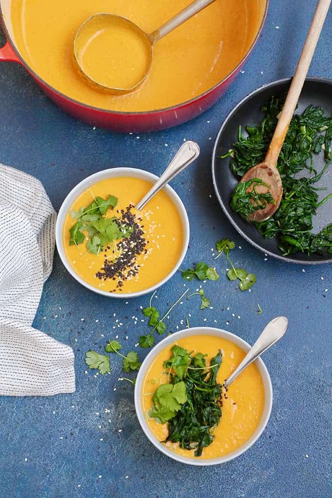 Looking for vegetarian soups to make in your instant pot? Here are 17 tried and tested Instant Pot Vegetarian Soup Recipes that you will love! #instantpot #pressurecooker #instantpotsoup #soup #pipingpotcurry | pipingpotcurry.com carrot_tahini_soup