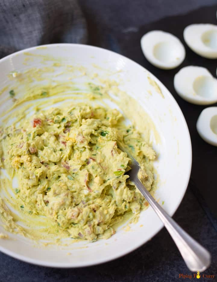 Mashed filling for avocado deviled eggs