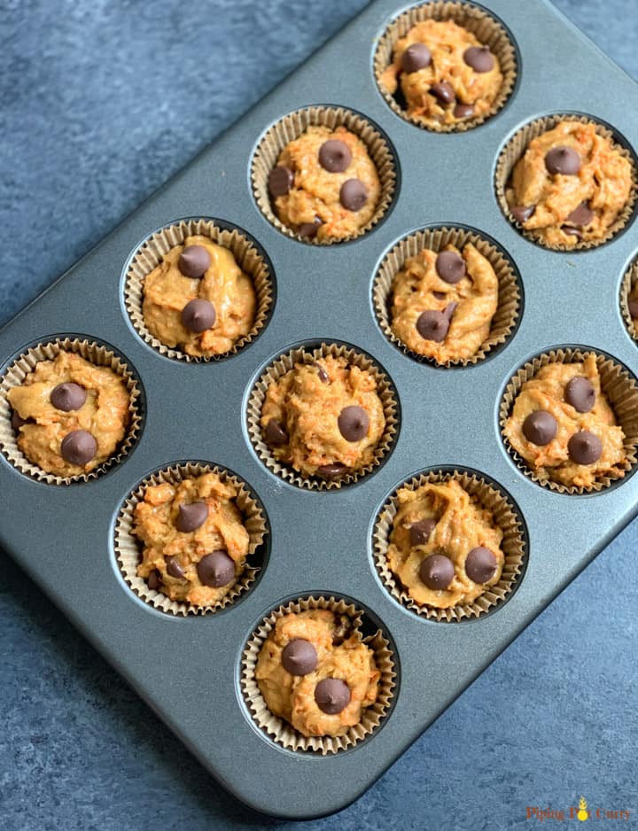 Whole Wheat Healthy Carrot Muffins ready to be baked in the oven