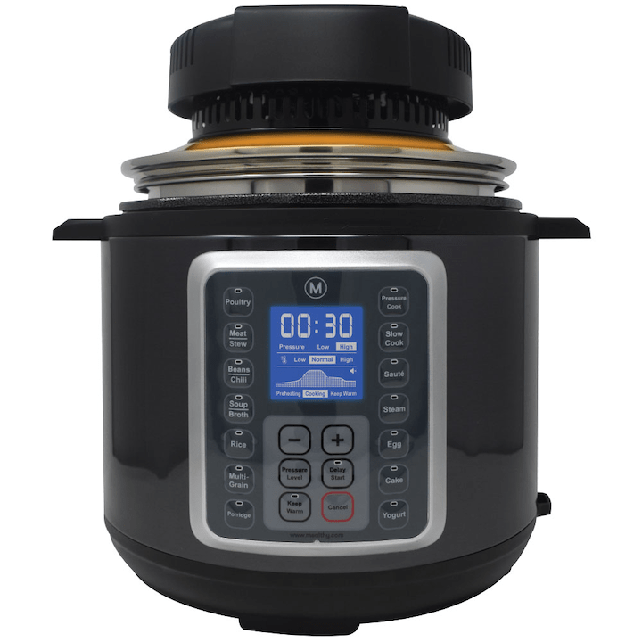Mealthy Crisplid on top of Mealthy pressure cooker