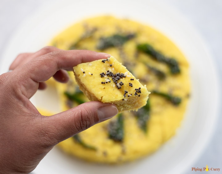 Closeup of yellow Khaman dhokla