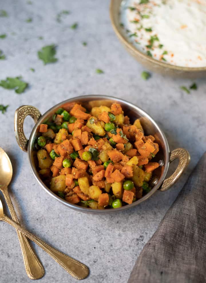 Aloo Gajar Matar (Indian Potato, Carrots & Peas) - Piping Pot Curry